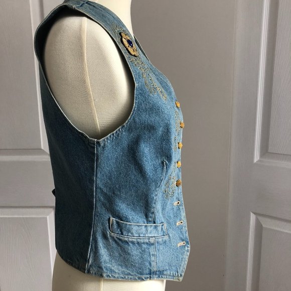 Vintage Mondi Denim Vest with Gold Embroidery - Picture 5 of 8